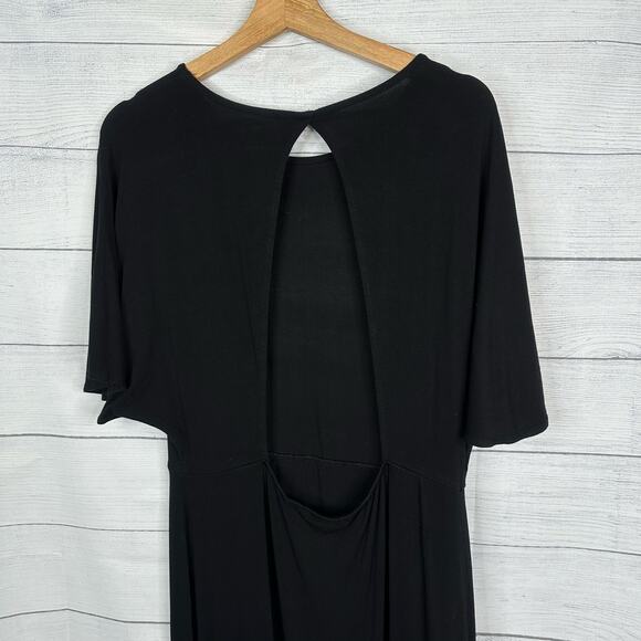 ASOS Womens size 12 Maxi High Slit Open Back Flutter Sleeve Dress Black Stretch - Picture 6 of 10
